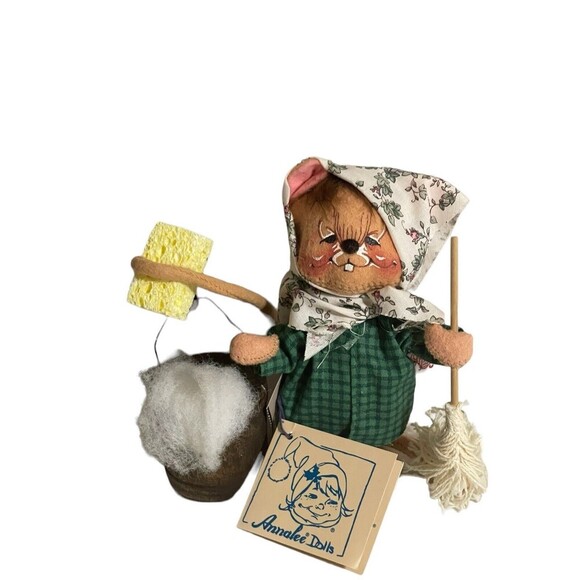 Annalee 1997 cleaning day housewife Mouse Mobility doll mop Vintage RARE W Tags - Picture 1 of 16